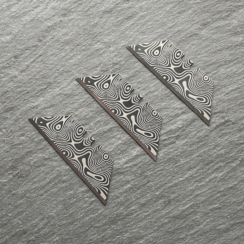 Load image into Gallery viewer, Stinger Laser Engraved Utility Edges, Utility Tool Replacements - Black Damascus Style (Trapezoid 3 pcs- Black)