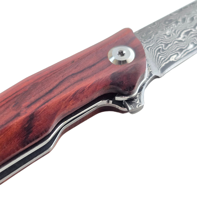 Load image into Gallery viewer, Damascus Steel EDC Folder Wood Handle Smooth Action 3.875" Blade