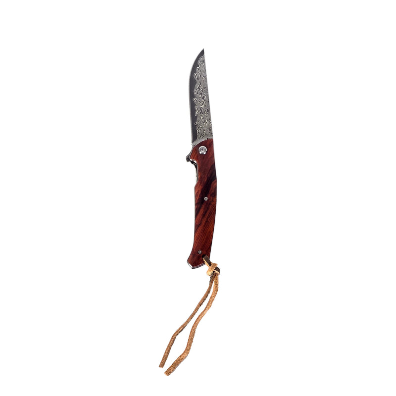 Load image into Gallery viewer, Damascus Steel EDC Folder Wood Handle Smooth Action 3.875" Blade