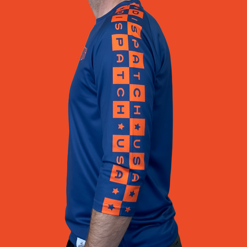 Load image into Gallery viewer, Dispatch Blue & Orange Checkerboard 3/4 Sleeve Mountain Bike Jersey