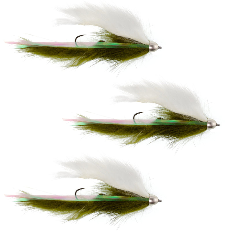 Load image into Gallery viewer, Dolly Llama Stinger Streamer Flies - 3 Olive and White Size 4