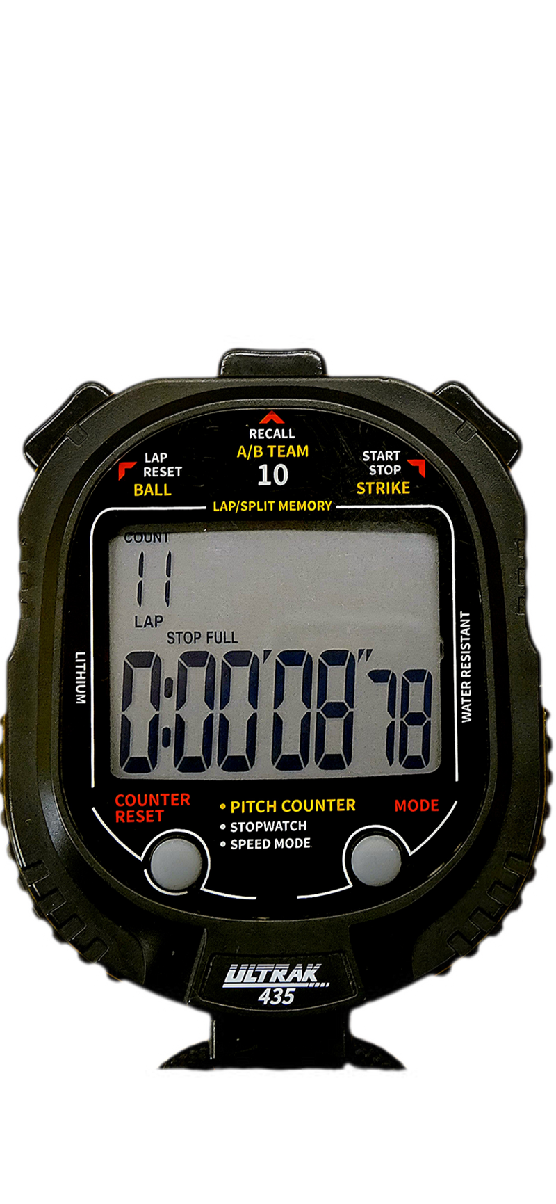 Load image into Gallery viewer, ULTRAK 435 Pitch Counter With Strike Percentage & Pitch Speed Monitor - 10 Memory Stopwatch