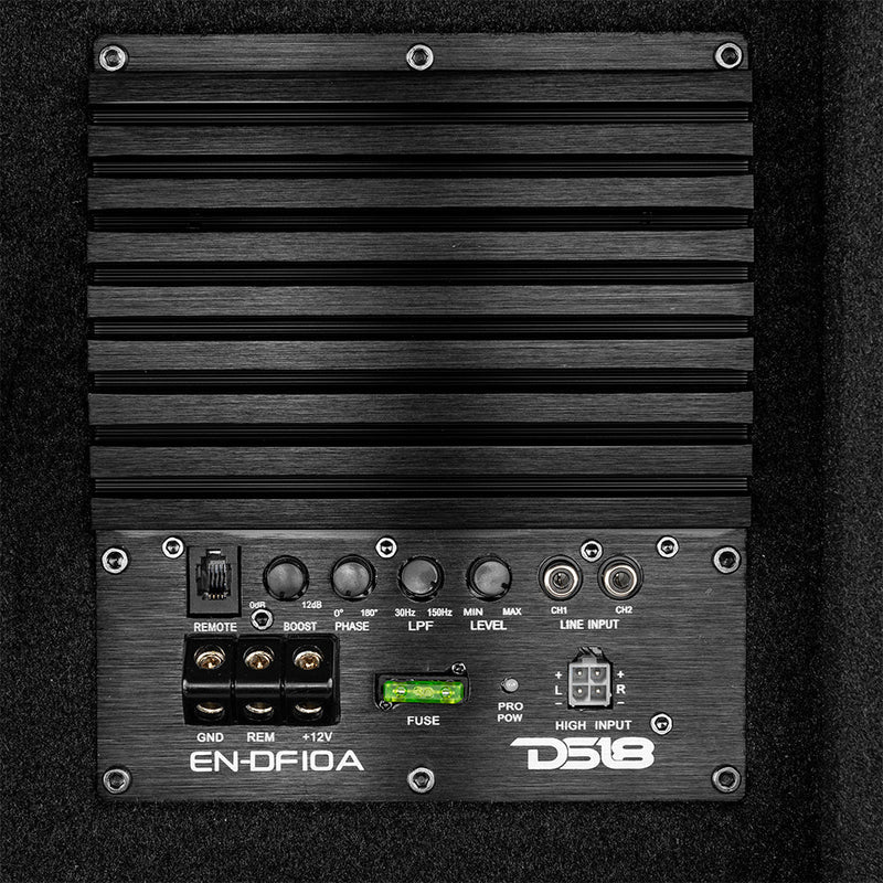 Load image into Gallery viewer, 10" Loaded Amplified Shallow Down Fire Subwoofer Enclosure 250 Watts Rms