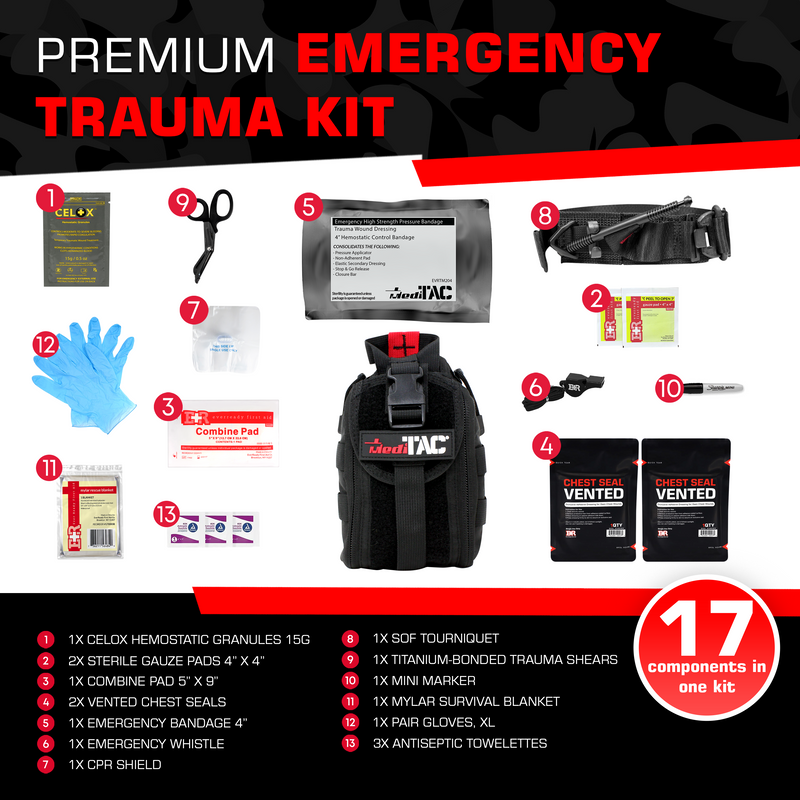 Load image into Gallery viewer, Premium Tactical IFAK Kit w Rip-Away Velcro, SOF Tourniquet & CELOX