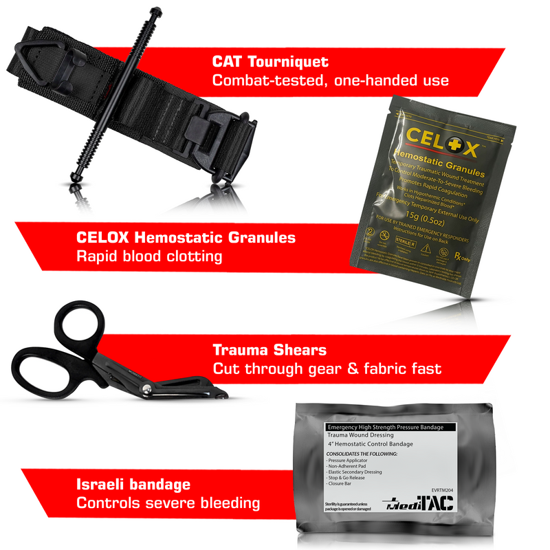 Load image into Gallery viewer, Premium Tactical IFAK Kit w Rip-Away Velcro, SOF Tourniquet & CELOX