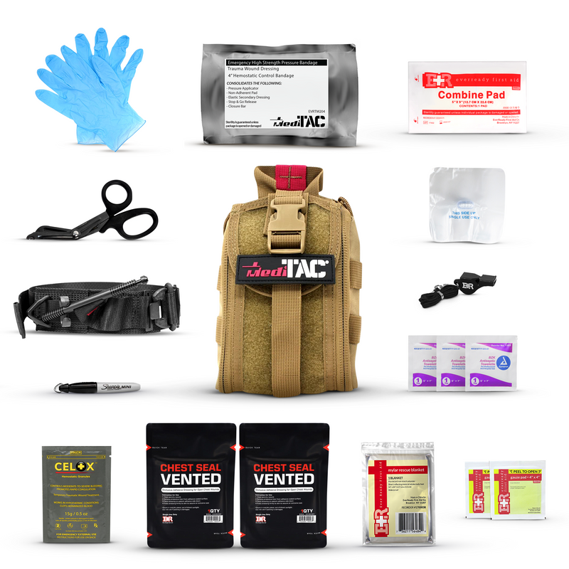 Load image into Gallery viewer, Premium Tactical IFAK Kit w Rip-Away Velcro, SOF Tourniquet & CELOX