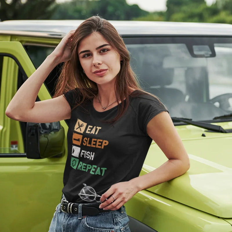 Load image into Gallery viewer, Eat Sleep Fishing Repeat T-Shirt for Women