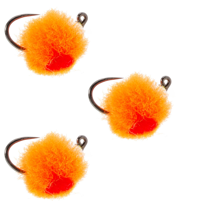 Load image into Gallery viewer, 3 Pack Tungsten Bead Tactical Euro Hot Orange Jig Egg Barbless Czech Nymph Fly - Size 14
