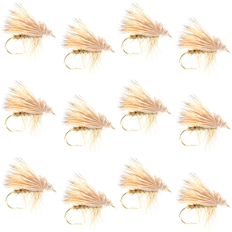 Load image into Gallery viewer, Barbless Yellow Elk Hair Caddis Classic Trout Dry Flies 1 Dozen Flies Size 18