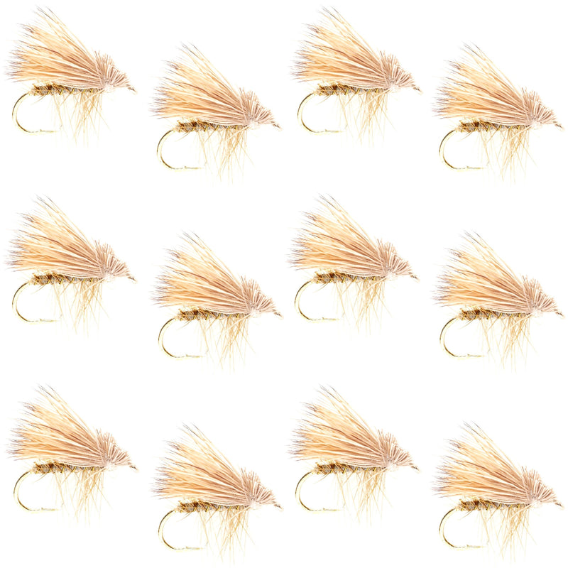 Load image into Gallery viewer, Barbless Yellow Elk Hair Caddis Classic Trout Dry Flies 1 Dozen Flies Size 16