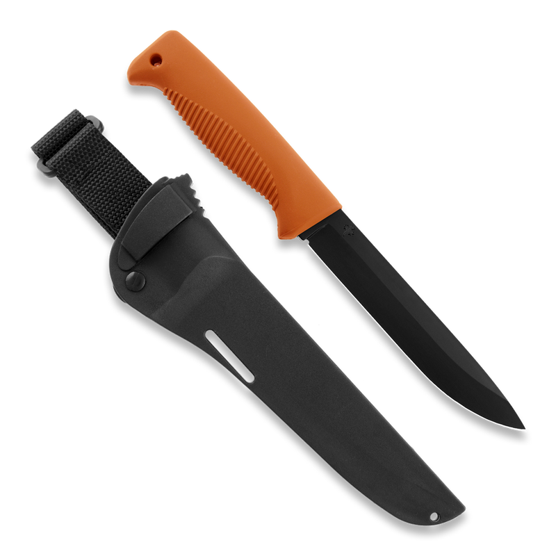 Load image into Gallery viewer, Peltonen M95 Ranger Puukko Black Cerakote Orange Handle FJP140