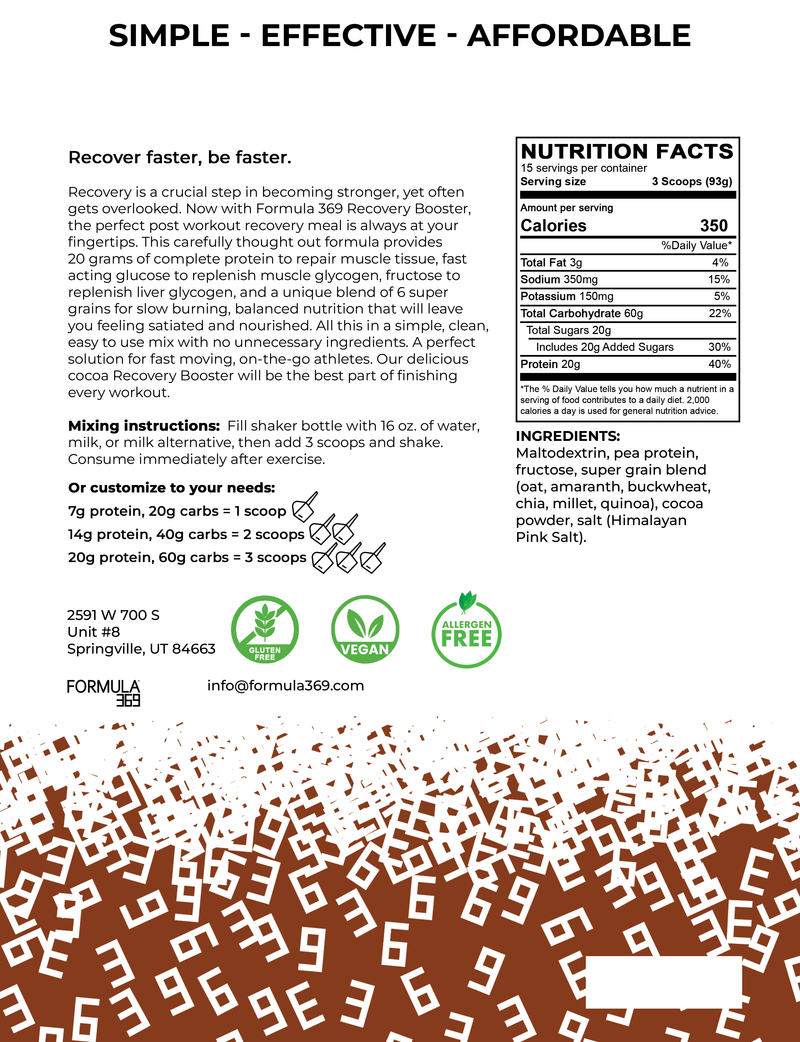 Load image into Gallery viewer, Formula 369 - Recovery Booster - Vegan 3:1 carb to protein drink mix