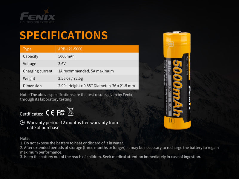 Load image into Gallery viewer, Fenix ARB-L21-5000 V2 Rechargeable 21700 Rechargeable Battery