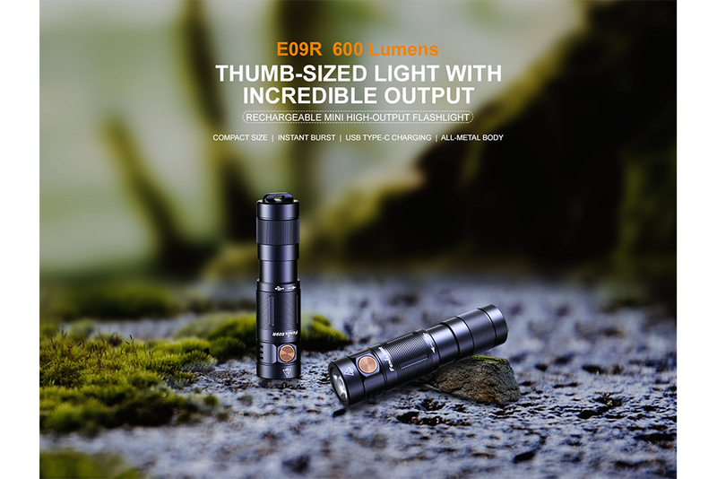 Load image into Gallery viewer, Fenix E09R Rechargeable High-Output Flashlight - 600 Lumens