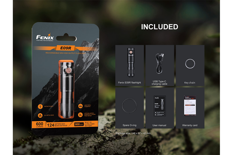 Load image into Gallery viewer, Fenix E09R Rechargeable High-Output Flashlight - 600 Lumens
