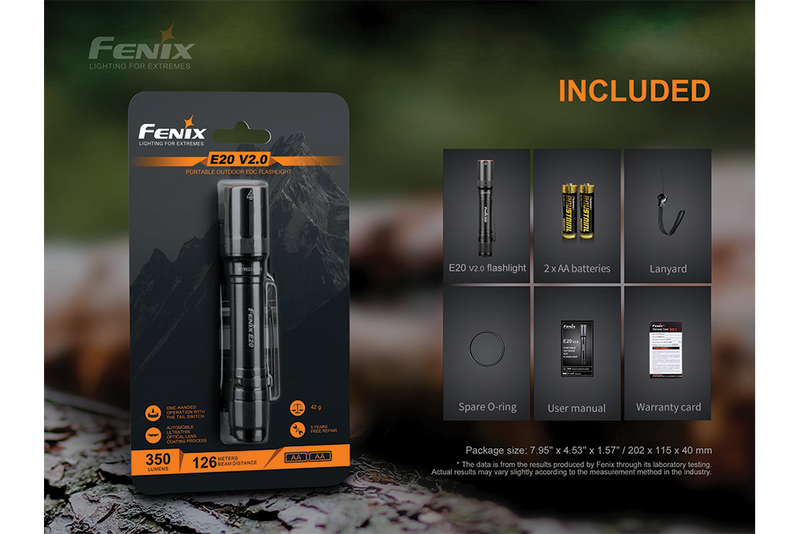 Load image into Gallery viewer, Fenix E20 V2.0 EDC Flashlight - 350 Lumens