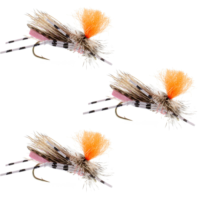 Load image into Gallery viewer, 3 Pack Feth Hopper Pink - Foam Grasshopper Fly Pattern - Hook Size 10