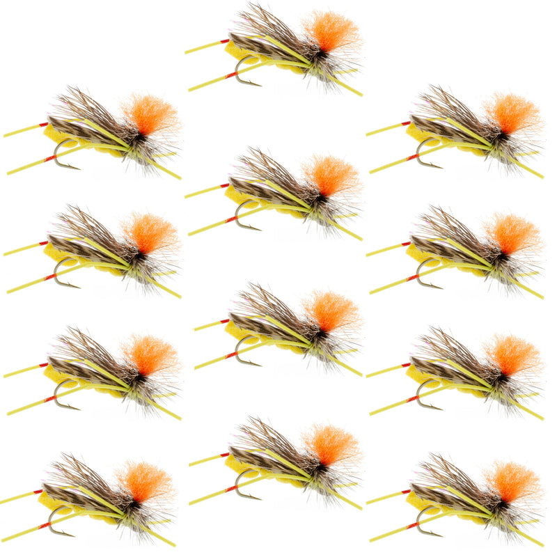 Load image into Gallery viewer, Feth Hopper Yellow - Foam Grasshopper Fly Pattern - 12 Flies Hook Size 10