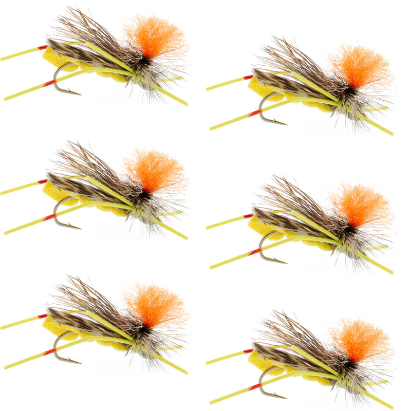 Load image into Gallery viewer, Feth Hopper Yellow - Foam Grasshopper Fly Pattern - 6 Flies Size 10