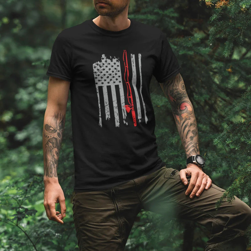 Load image into Gallery viewer, Fishing Rod American Flag Unisex T-Shirt
