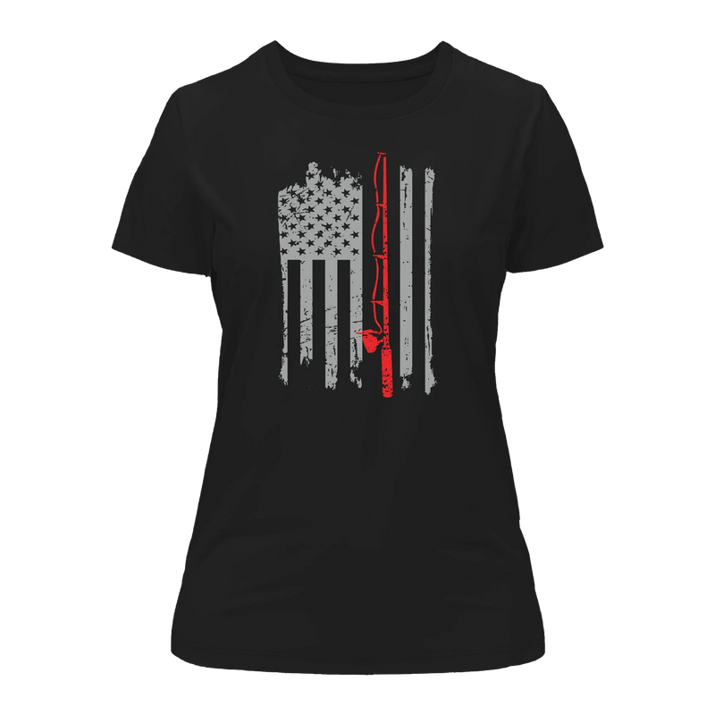 Load image into Gallery viewer, Fishing Rod American Flag T-Shirt for Women