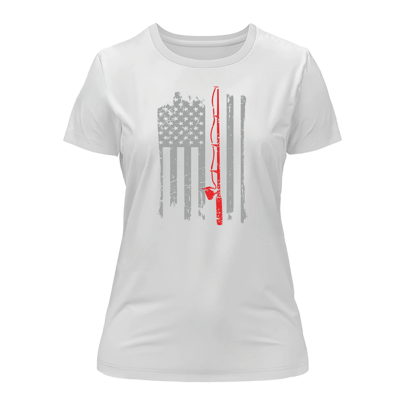 Load image into Gallery viewer, Fishing Rod American Flag T-Shirt for Women