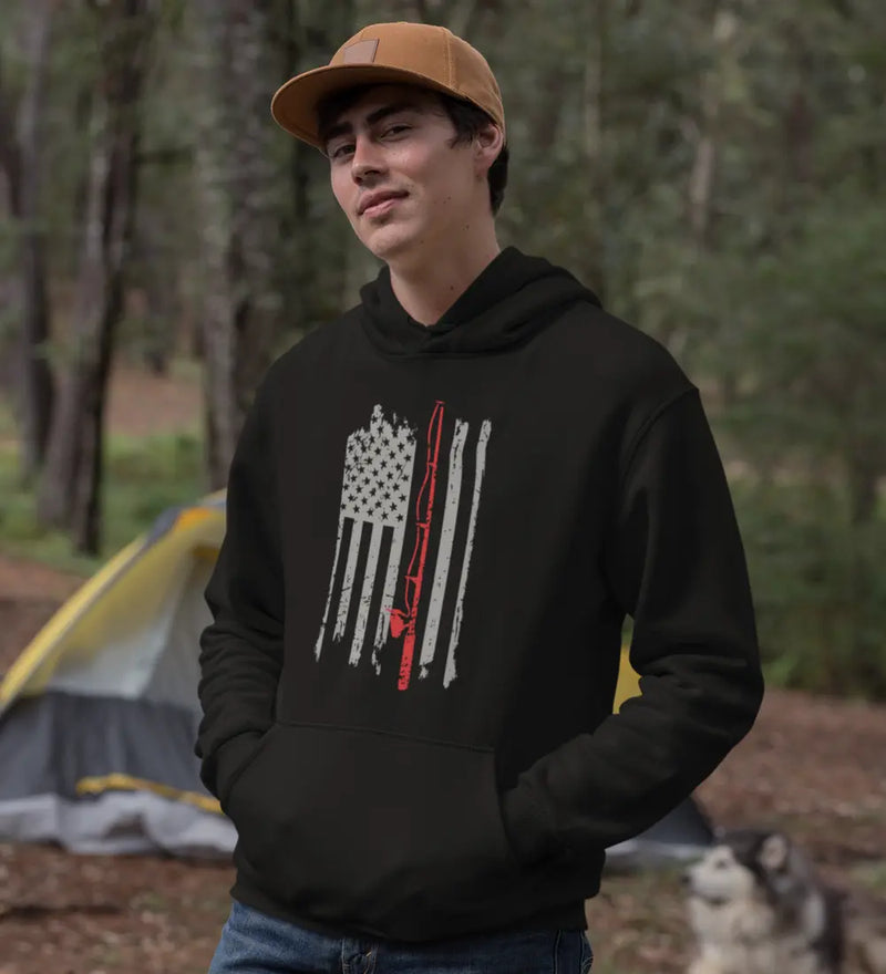 Load image into Gallery viewer, Fishing Rod American Flag Unisex Hoodie