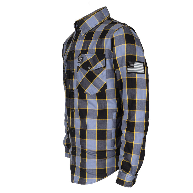 Load image into Gallery viewer, Protective Flannel Shirt - Grey Checkered and Yellow Stripes