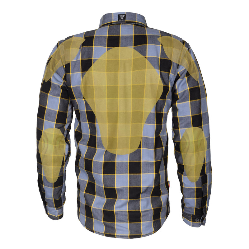 Load image into Gallery viewer, Protective Flannel Shirt - Grey Checkered and Yellow Stripes