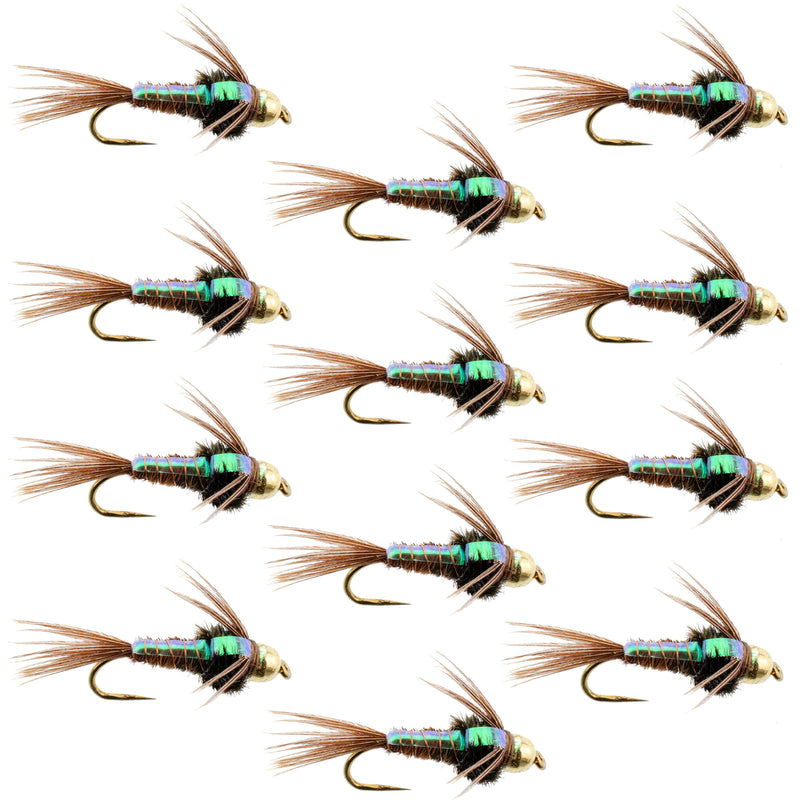 Load image into Gallery viewer, Barbless Bead Head Flashback Pheasant Tail Nymph Fly 1 Dozen Flies Hook Size 12
