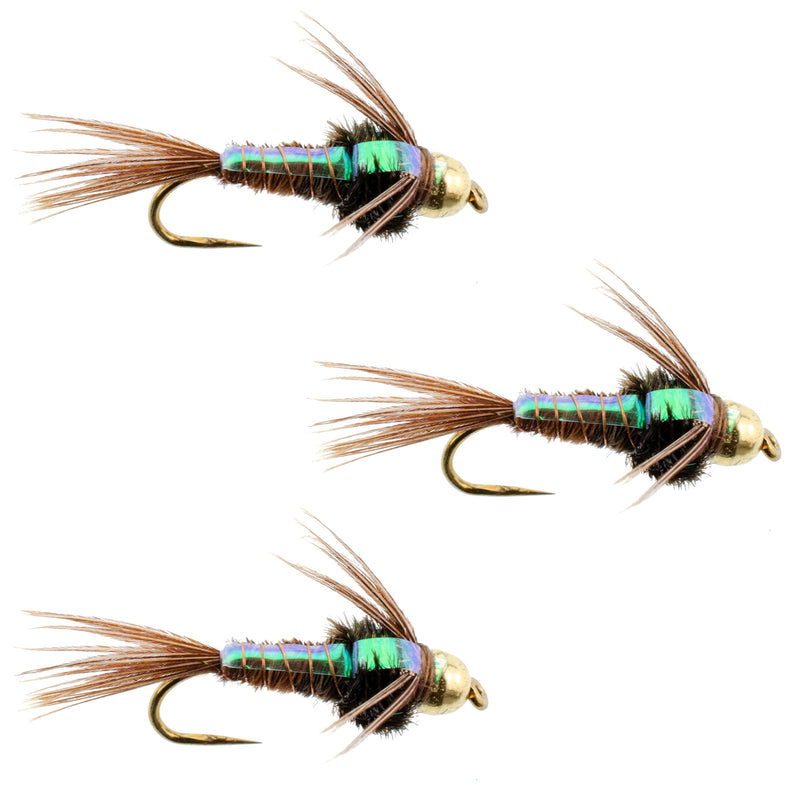 Load image into Gallery viewer, 3 Pack Barbless Bead Head Flashback Pheasant Tail Nymph Flies Hook Size 18