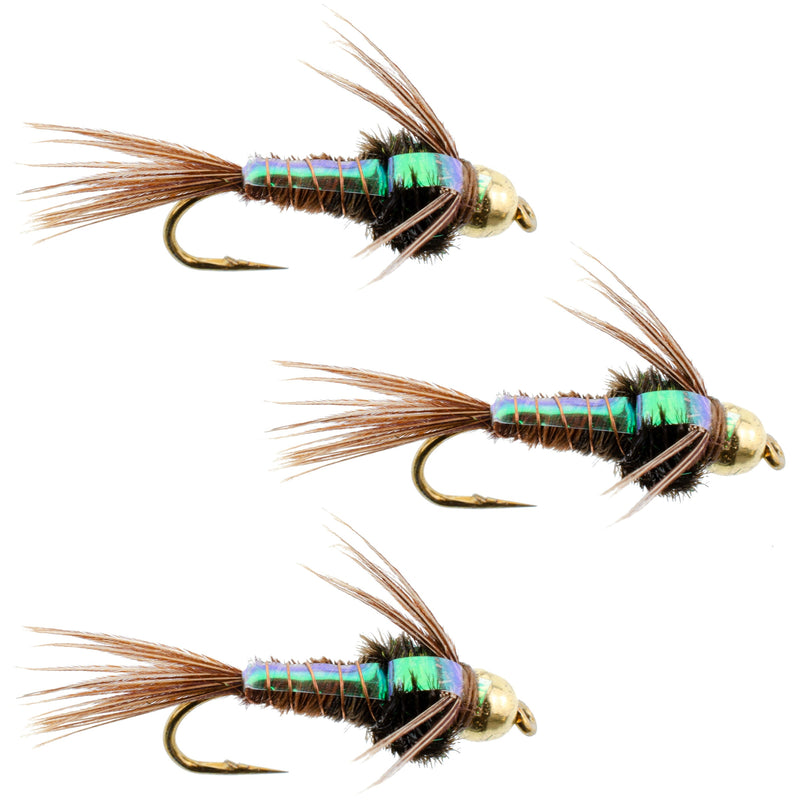 Load image into Gallery viewer, 3 Pack Bead Head Flashback Pheasant Tail Nymph Fly Fishing Flies Hook Size 16