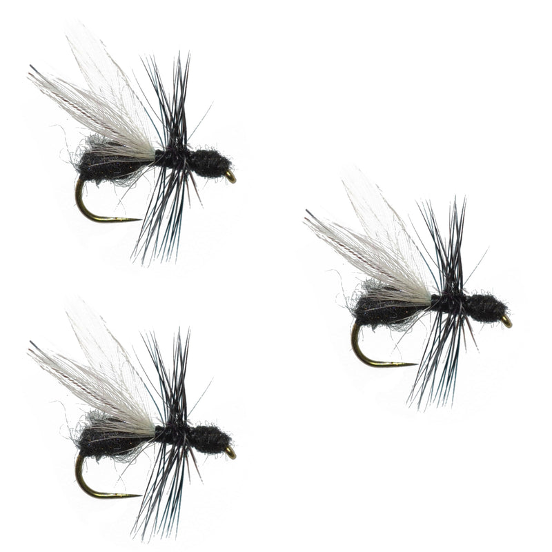 Load image into Gallery viewer, 3 Pack Barbless Black Fur Flying Ant Terrestrial Trout Dry Fly Fishing Flies - Hook Size 14