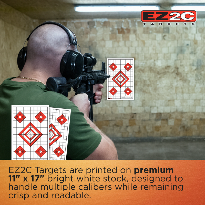 Load image into Gallery viewer, 25 EZ2C Targets Style 28: Five Diamonds. Pad of 25 Paper Shooting Targets 11”x17” USA MADE