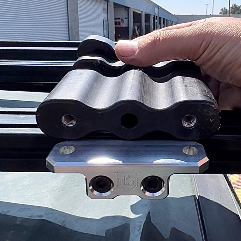 Load image into Gallery viewer, Billet aluminum Rotopax mount adapter for extrusion roof rack cross bars.