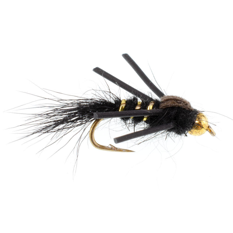 Load image into Gallery viewer, Tungsten Bead Head Rubber Legs Black Gold-Ribbed Hare's Ear Trout Fly Nymph - 1 Dozen Flies Hook Size 14