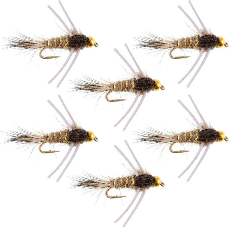 Load image into Gallery viewer, Tungsten Bead Head Rubber Legs Natural Gold-Ribbed Hare's Ear Trout Fly Nymph - 6 Flies Hook Size 16