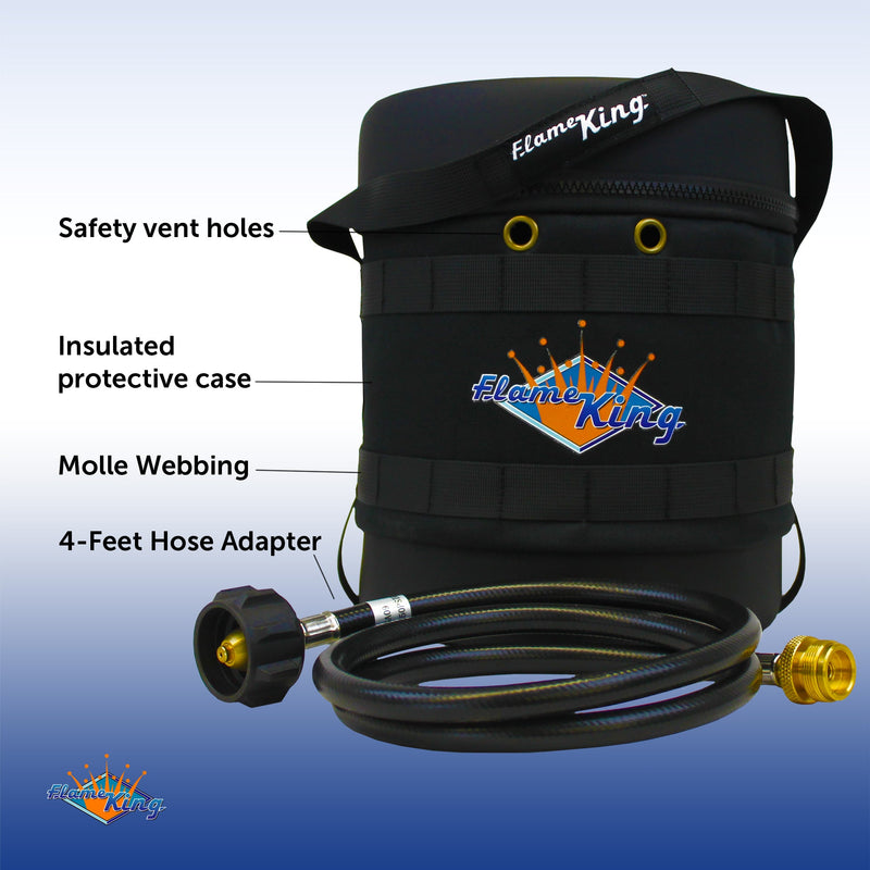 Load image into Gallery viewer, Flame King Propane Gas Hauler Kit-Insulated Protective Carry Case for 3lb Propane Tank plus Adapter Hose