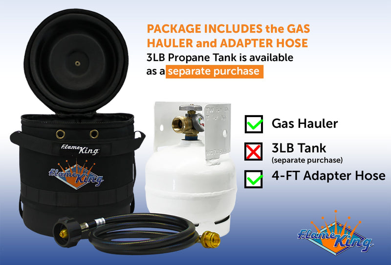 Load image into Gallery viewer, Flame King Propane Gas Hauler Kit-Insulated Protective Carry Case for 3lb Propane Tank plus Adapter Hose