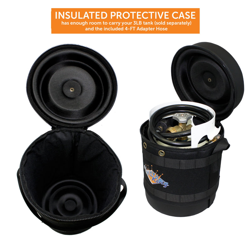 Load image into Gallery viewer, Flame King Propane Gas Hauler Kit-Insulated Protective Carry Case for 3lb Propane Tank plus Adapter Hose