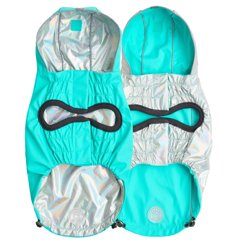 Load image into Gallery viewer, Reversible Raincoat - Neon Aqua with Iridescent