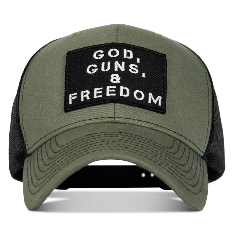 Load image into Gallery viewer, God, Guns, And Freedom Patch Mid-Profile Mesh Snapback Hat