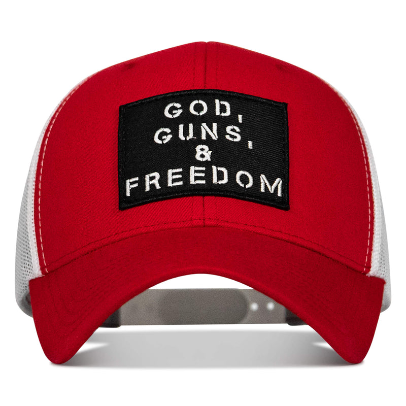 Load image into Gallery viewer, God, Guns, And Freedom Patch Mid-Profile Mesh Snapback Hat