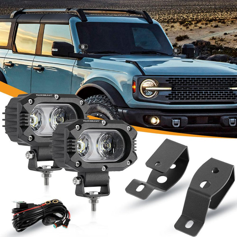 Load image into Gallery viewer, 4 Inch 30W Corrugated Lens Flood Beam LED Pods Lights with A-Pillar Mounting Bracket For Ford Bronco 2/4 Door 2021 2022
