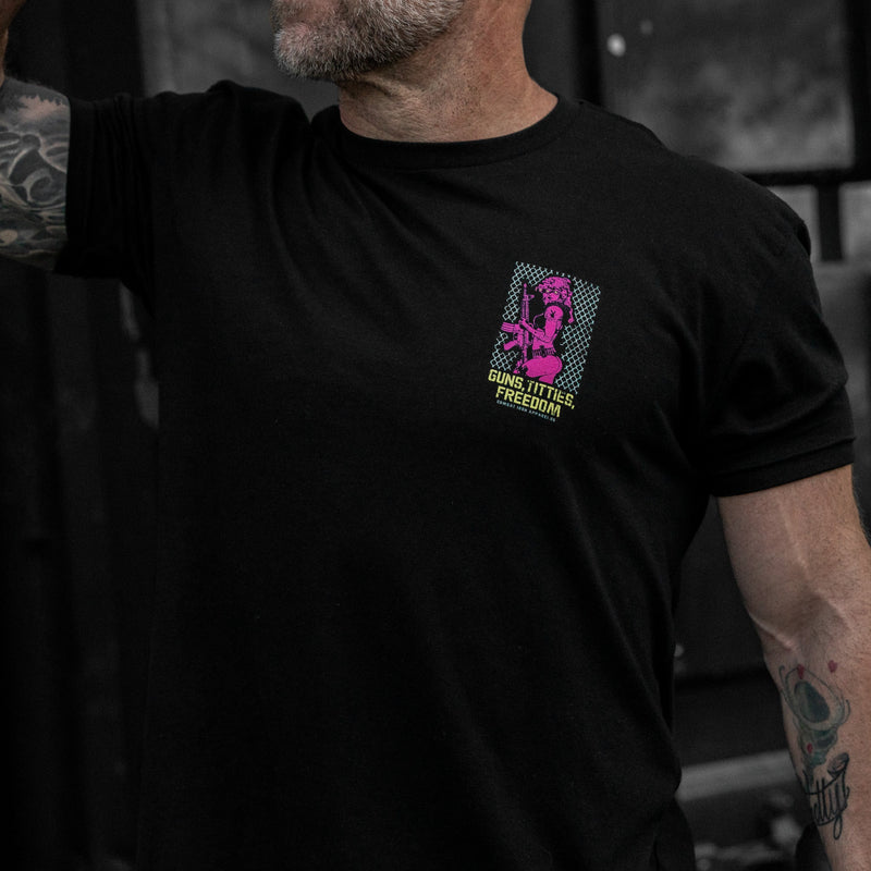 Load image into Gallery viewer, Guns, Titties, Freedom: Tactical Temptation Men's T-Shirt