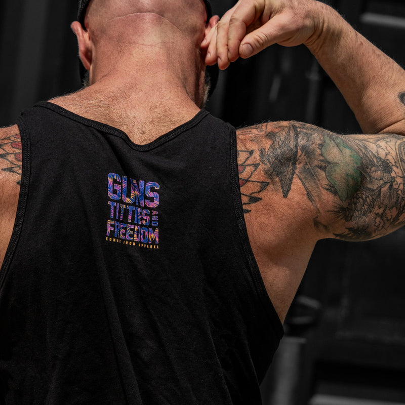 Load image into Gallery viewer, Guns, Titties, Freedom Men's Tank