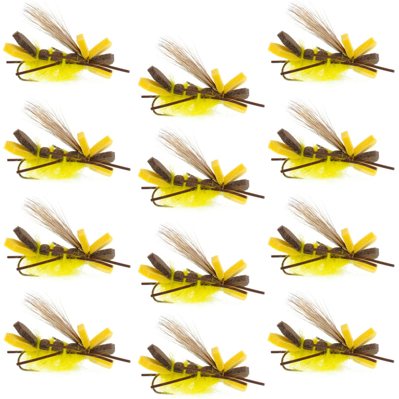 Load image into Gallery viewer, Yellow Godzilla Hopper - Foam Grasshopper or Adult Salmonfly Fly Pattern - 1 Dozen Flies Hook Size 10