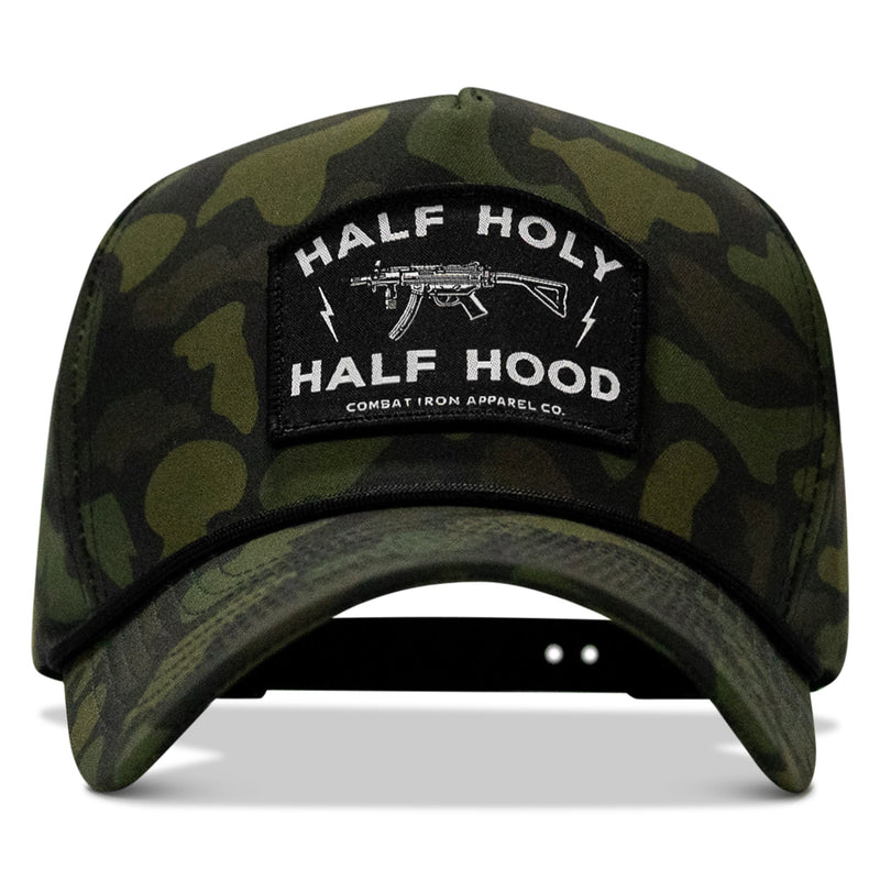Load image into Gallery viewer, Half Holy. Half Hood. Patch 5 Pannel Rope Snapback