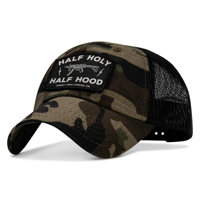 Load image into Gallery viewer, Half Holy. Half Hood Patch. Tactical Ripstop Mesh Snapback Hat
