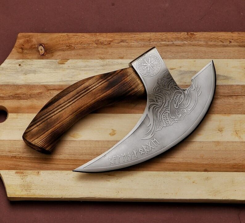 Load image into Gallery viewer, Axe Pizza Cutter – Custom Hand-Engraved J2 Steel Blade with Wooden Handle